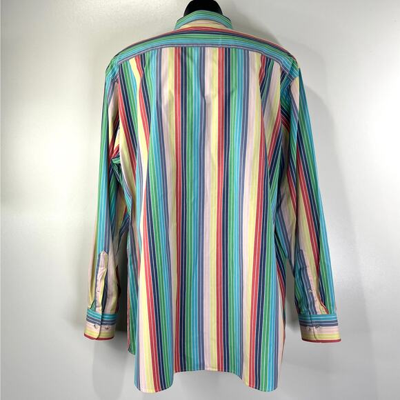 Paul Fredrick Rainbow Stripe Cotton Button Up Shirt Long Sleeves - Picture 8 of 8
